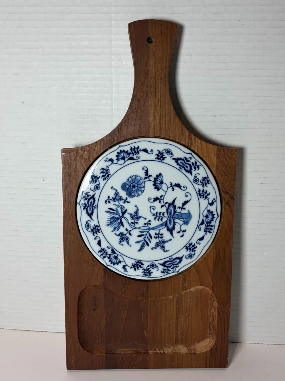 Teak Wood Cheese Board Tray Danube Blue Porcelain Tile Insert Charcuterie Board